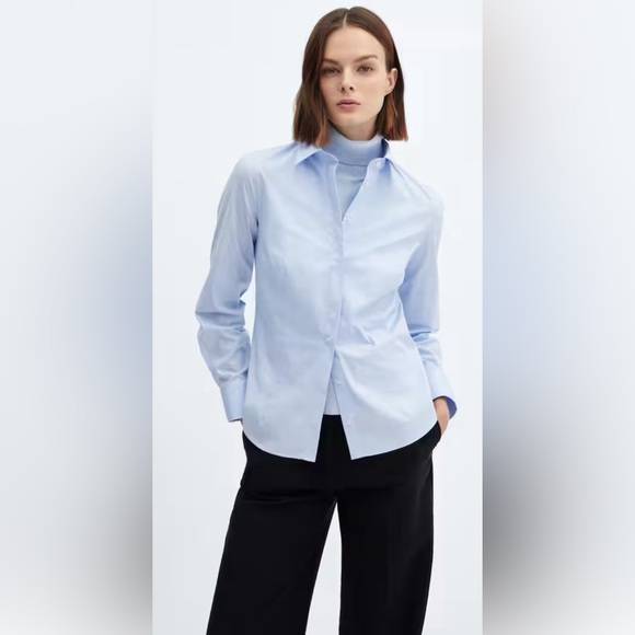 MANGO Fitted Cotton Shirt Sky Blue NWT - Picture 1 of 10